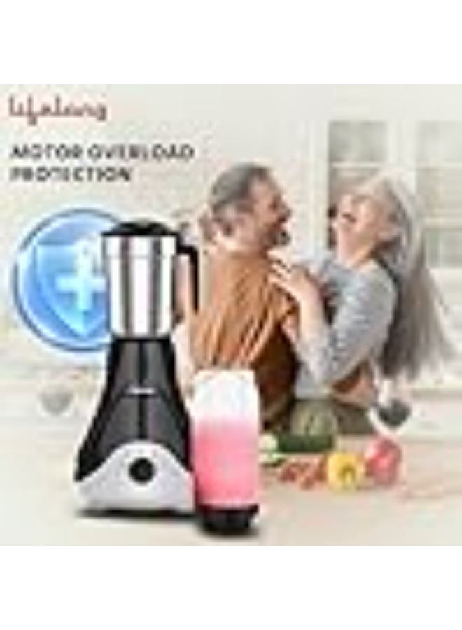 Lifelong Mixer Grinder for Kitchen - 4 Jars 500 Watt Mixie - 2 Nutri bullet Jars for Smoothie & Blending, Chutney Jar & Liquidizing Jar used as Wet Grinder & Blender - Stainless Steel Blades (LLMG39) - Image 5